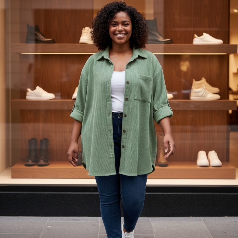 Green Button-Up Blouse,  Size 3X